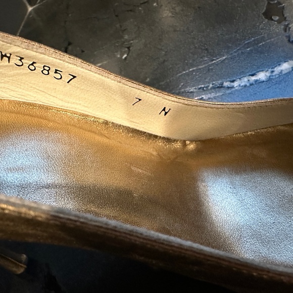 Stuart Weitzman Bronze Leather Open Toe Pumps - Picture 6 of 7